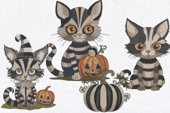 Striped Halloween Gothic Cat Set